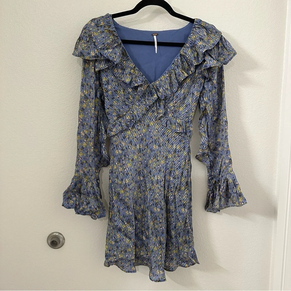 Free people Sweetest Thing Mini Dress in Midnight Cowboy size 0 long sleeve - Picture 5 of 11